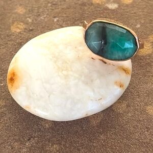 “Ode to Joy” emerald/rose gold ring by Jes MaHarry. New in box.